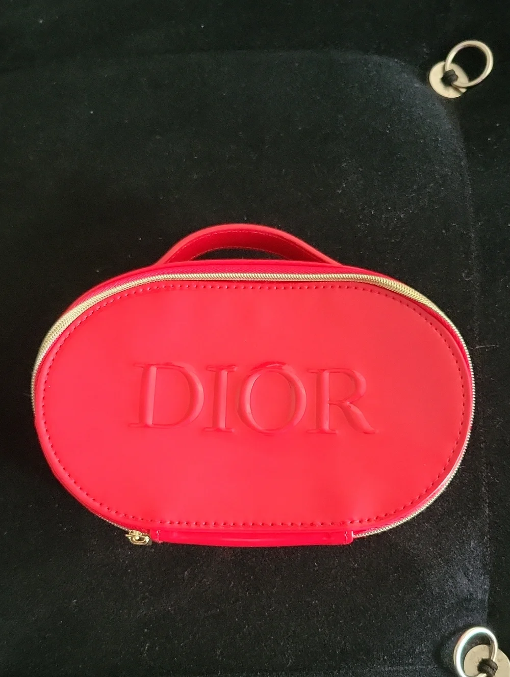 Dior Red Oval Zip Cosmetic Case with Top Handle